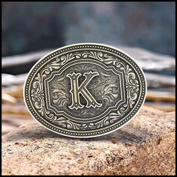 Zinc Alloy Western Belt Buckle with Initials for Snap-On Belts
